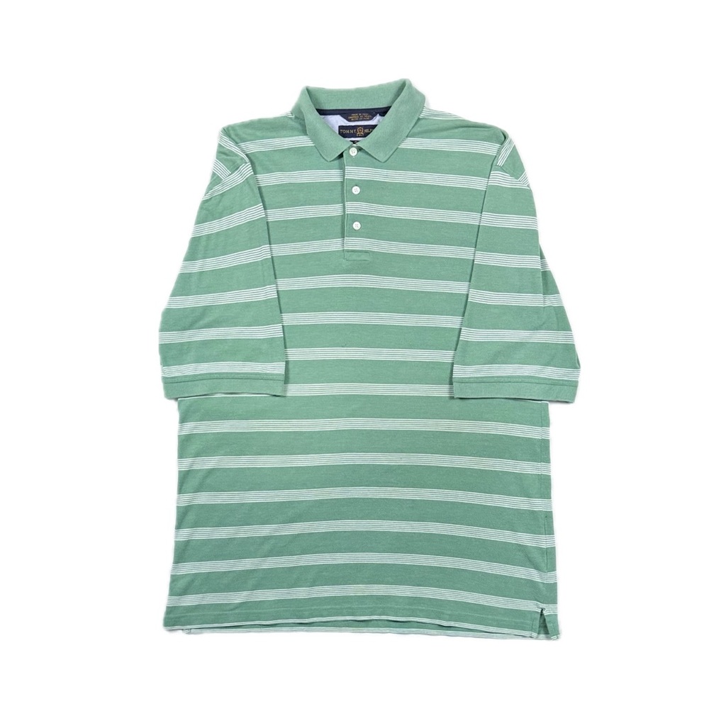 Vintage y2k Tommy Hilfiger Golf green white stripe polo shirt men's medium‎